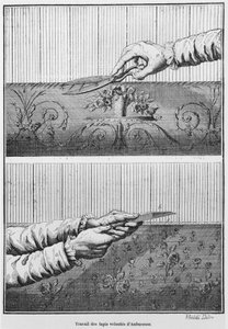 Arbetar på Aubusson gobelänger i sammet av French School