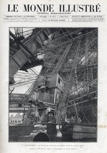 Världsutställningen i Paris 1889 - Hissbanan på första våningen i Eiffeltornet - Universella utställningen i Paris 1889 - Vägen till hissarna på första våningen i Eiffeltornet - Le Monde Illustré från 1889 av French School