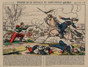 Sårad fransk drake skjuter en preussisk lanser i slaget vid Saint-Privat, fransk-preussiska kriget av French School