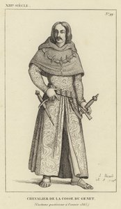 XIII Century, Riddare av Pod of Genet, Dräkt efter år 1365 (gravyr) av French School