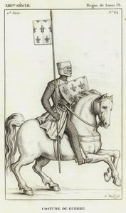 XIII-talet, Ludvig IX:s regeringstid, Krigsdräkt (gravyr) av French School