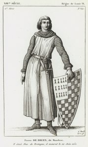 XIII-talet, Louix IX:s regeringstid, Pierre de Druex, dit Mauclere, Han var hertig av Bretagne; han dog den 22 juni 1250 (gravyr) av French School