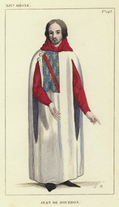 XIV Century, Jean de Bourbon (färgad gravyr) av French School