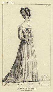 XIV Century, Jeanne de Bourbon, Frankrikes drottning (gravyr) av French School