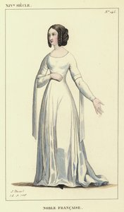 XIV Siecle, Noble Francaise (färgad gravyr) av French School