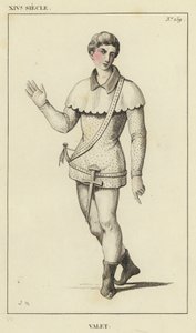 XIV Siecle, Betjänad (färgad gravyr) av French School