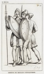 X Siecle, grupp av infanterisoldater (gravyr) av French School