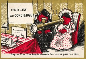 Röntgenstrålar - du behöver inte öppna bokstäver för att läsa dem längre (chromolitho) av French School