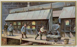Zinktillverkning. Reducera malm till tackor (chromolitho) av French School