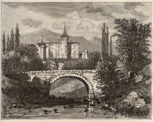 chateau de la rochelambert I dalen vid terminalen Haute-Loire (43) - gravyr i "La France illustrée: geografi, historia, statistisk administration" av V.-A. Maltbrunt. 1884 av French School