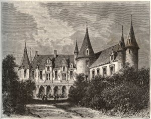 Chateau du Rocher vid Mezangers i Mayenne - gravyr i "La France illustrée: geography, history, statistical administration" av V.A. Malt-Brown. 1884 av French School