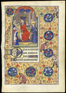 f.135r Miniatyr av Pilatus som tvättar sina händer om Jesu öde, från "Book of Hours of Marguerite d