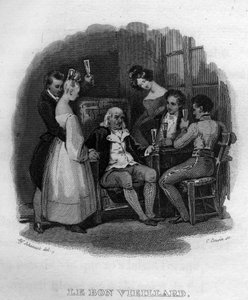 den gode gamle mannen Chanson de Beranger i ”” Oeuvres completes”” (1834) av Pierre Jean de Beranger (1780-1857), fransk poet och sångskrivare. av French School