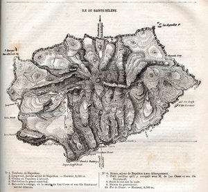 karta över ön Saint Helena, gravyr av French School