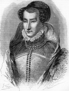 porträtt av Jeanne III av Albret (1528 1572), mor till kung Henrik IV och fru till Antoine de Bourbon (1528-1572). I "" Histoire Populaire de la France"", sd. ca 1885. Gravyr. av French School