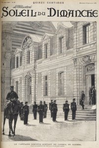 Dreyfus-affären - Kaptenen Alfred Dreyfus går ut ur krigsrådet - Dreyfusfallet - Proces de Rennes - Alfred Dreyfus lämnar krigsrådet (1899) - "Le soleil du diamanche"" från 1899 av French School