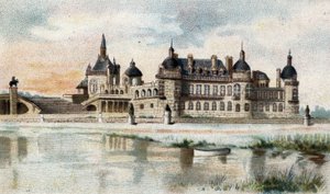 utsikt över slottet Chantilly (Oise). av French School
