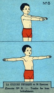 träna, kondition, kroppsövningar, god hälsa, hälsosam (kromolitografi) början av 1900-talet av French School