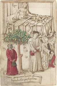 En apa i lila med en sjuk man, en god man och en snålhet [fol. 36 verso]