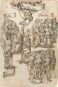 Hopp, som sträcker sig till himlen, står bland sorgsna och lyckliga män, glädjeämnen och rädsla [fol. 19 recto]