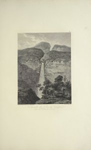 Falls of the Rio de Vinagre, nära Purace-vulkanen, tecknad av Koch, graverad av Arnold, illustration från 