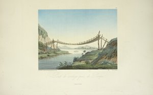 Rope Bridge nära Penipe, ritad av Marchais, graverad av Bouquet, illustration från 
