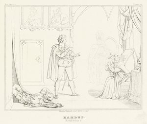 Hamlet, akt III, scen 4 (gravyr) av Friedrich August Moritz Retzsch
