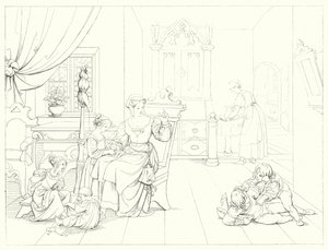 Illustration till Schillers Lied von der Glocke, eller Klockans sång (gravyr) av Friedrich August Moritz Retzsch