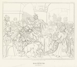 Macbeth, akt III, scen 4 (gravyr) av Friedrich August Moritz Retzsch