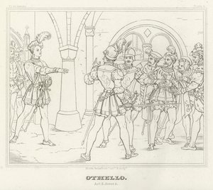 Othello, akt II, scen 3 (gravyr) av Friedrich August Moritz Retzsch