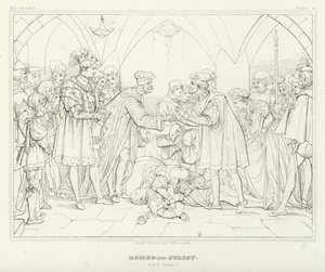Romeo och Julia, Akt V, Scen 3 (gravyr) av Friedrich August Moritz Retzsch