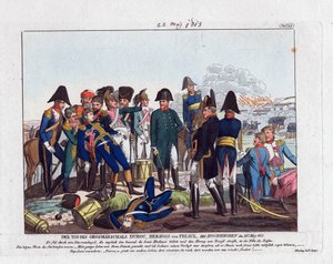 Marskalk Durocs död i Hochkirchen den 22 maj 1813 (bataille de Bautzen ou Wurschen) - Campe, August Friedrich Andreas (1777-1846) - Etsning, akvarell - 24x28,5 - Privat samling