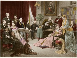Richard Wagner och Liszt i Bayreuth med Cosima och Siegfried - efter Fritz Georg Papperitz av Friedrich Georg Papperitz
