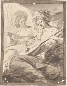 Två kvinnor med mandolin (studie till dubbelporträttet av systrarna Victoire och Sophie von Fries?) av Friedrich Heinrich Fuger