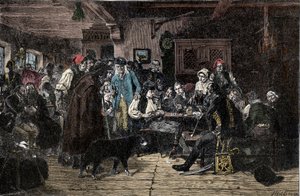Schlesiens krig: Rekrytering till den schlesiska armén - Schlesienkrigen (1740-1763): Rekrytering av trupperna från Fredrik II av Preussen, känd som den store (1712-1786) - 1882 - Träsnitt av Hiddemann, Friedrich (1829-1892) av Friedrich Hiddemann