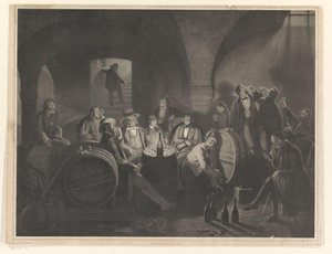 Sällskap av drickande män i en vinkällare av Friedrich Jentzen