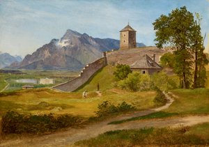 Militärvakthuset och Josefsturm på Salzburg Mönchsberg