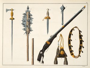 Vapen inklusive en musköt, ca 1400, skylt från 