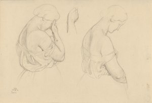 Två kvinnofigurer i halvfigur och en studie av en hand av Friedrich Preller