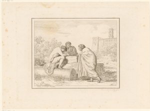 Tre unga män Scener från vardagen i Italien Figur, prese dal vero, ed incise a aqua forte (serietitel) av Friedrich Rehberg