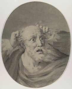 Gammal man med skägg, scuffing hans hår. av Friedrich Rehberg