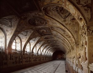 Utsikt över antikvariet i det kungliga palatset designat av arkitekten och målaren Friedrich Sustris (1540-1599). 1569-1586 München Tyskland