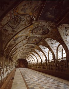 Utsikt över antikvariet i det kungliga palatset designat av arkitekten och målaren Friedrich Sustris (1540-1599). 1569-1586 München Tyskland
