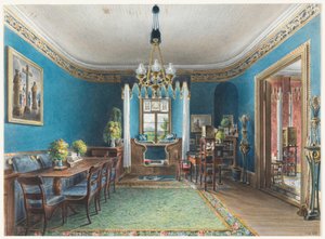 Teckning, Blå rummet, Schloss Fischbach, 1846
