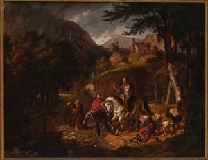 Den habsburgska legenden: Greve Rudolf hjälper en präst över ett vattendrag av Friedrich Wilhelm Müller