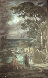 Odysseus ankomst till nymfen Calypso, scener från Odysséen