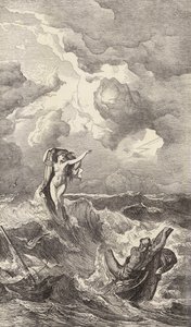 Leucothea och Odysseus (gravyr) av Friedrich the Elder Preller