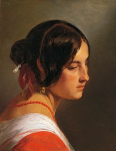 Kvinnohuvud av Friedrich von Amerling (1803-1887), olja på duk, 47x37 cm