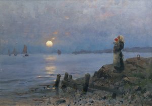 Kvinna och barn på stranden av Frithjof Smith-Hald