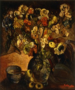 Stilleben med blommor och skål; Nature Morte avec Fleurs et Bol - Stilleben med blommor och kopp, ca. 1914 (olja på duk)